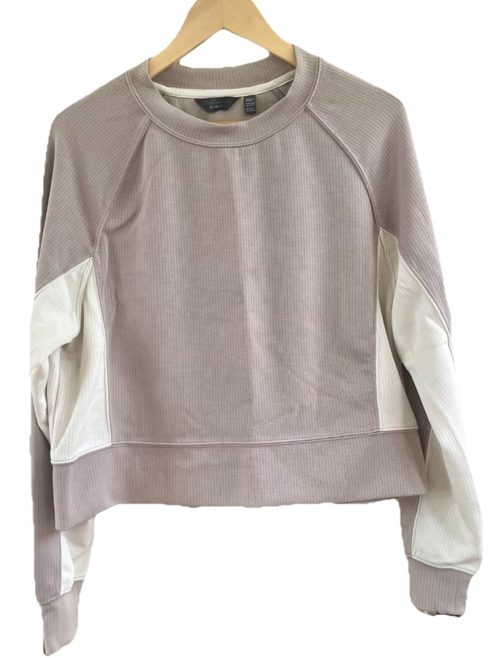 Danskin Cropped Colorblock Sweatshirt XS Taupe Cream Ribbed Knit Pullover EUC